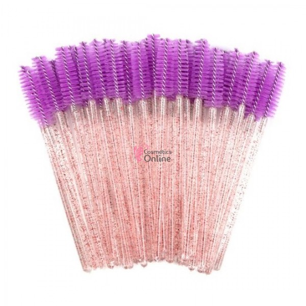 Periute Mascara pentru extensii gene false, 50 bucati Mov cu sclipici